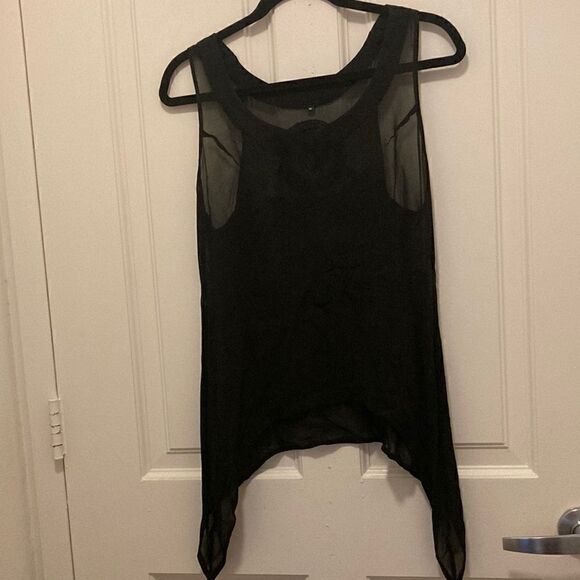 Free In St Barth Black Silk Beaded Sheer Tank Top/Coverup. Size Medium. - Picture 1 of 7